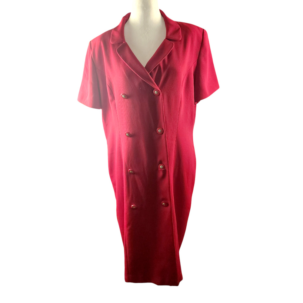 Vintage Talbots Red Short Sleeve Double Breasted Sheath Dress Women's Size 16